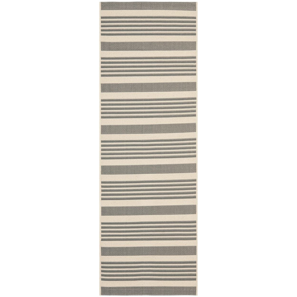 SAFAVIEH Courtyard Collection 2'3' x 10' Grey/Bone CY6062 Stripe Indoor/ Outdoor Patio Backyard Mudroom Runner Rug