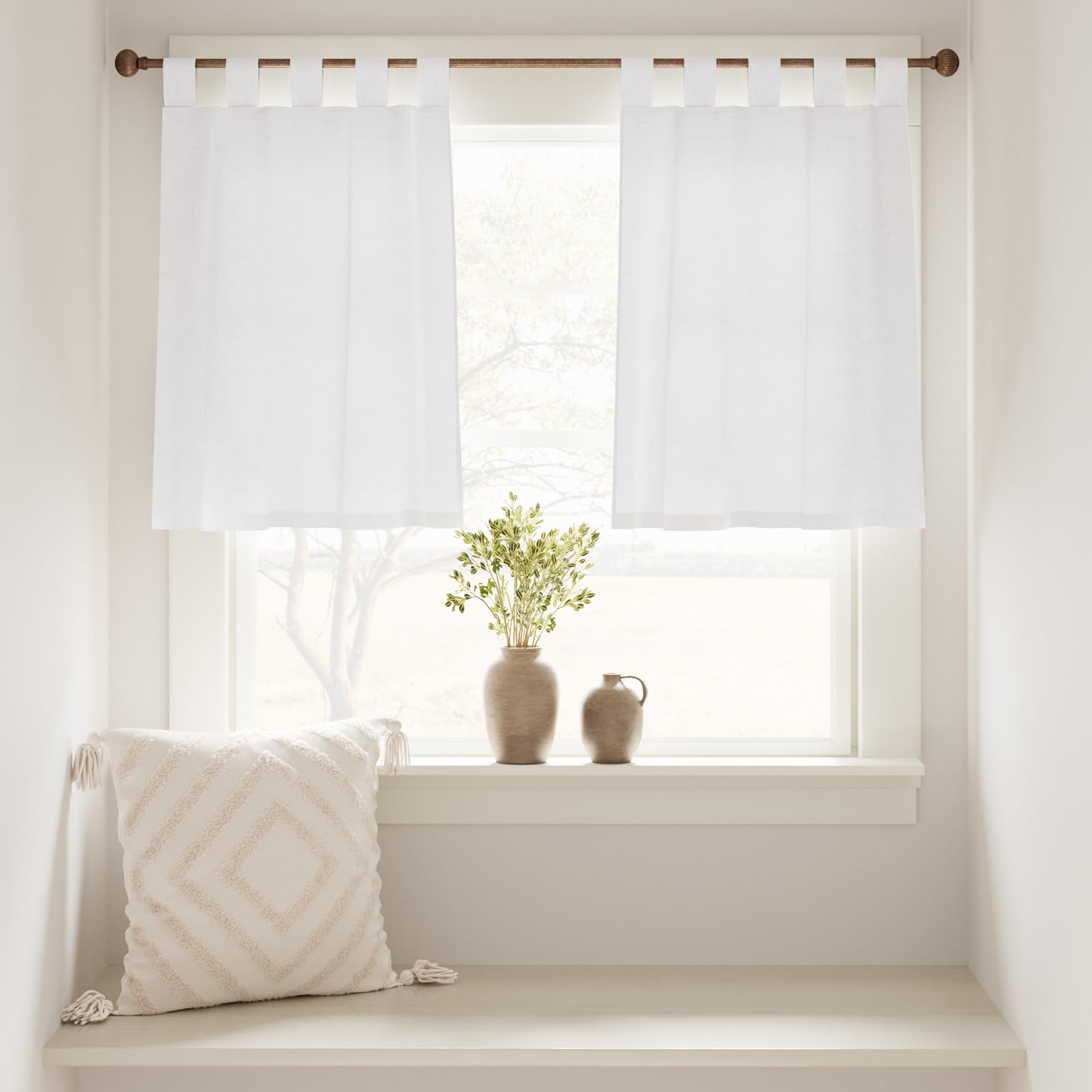 Jinchan Beige Kitchen Curtains 36 Inch Linen Tier Curtains Tab Top Cafe Curtains Farmhouse Small Window Curtains Flax Country Rustic Light Filtering For Bathroom Laundry Room Rv 2 Panels Crude