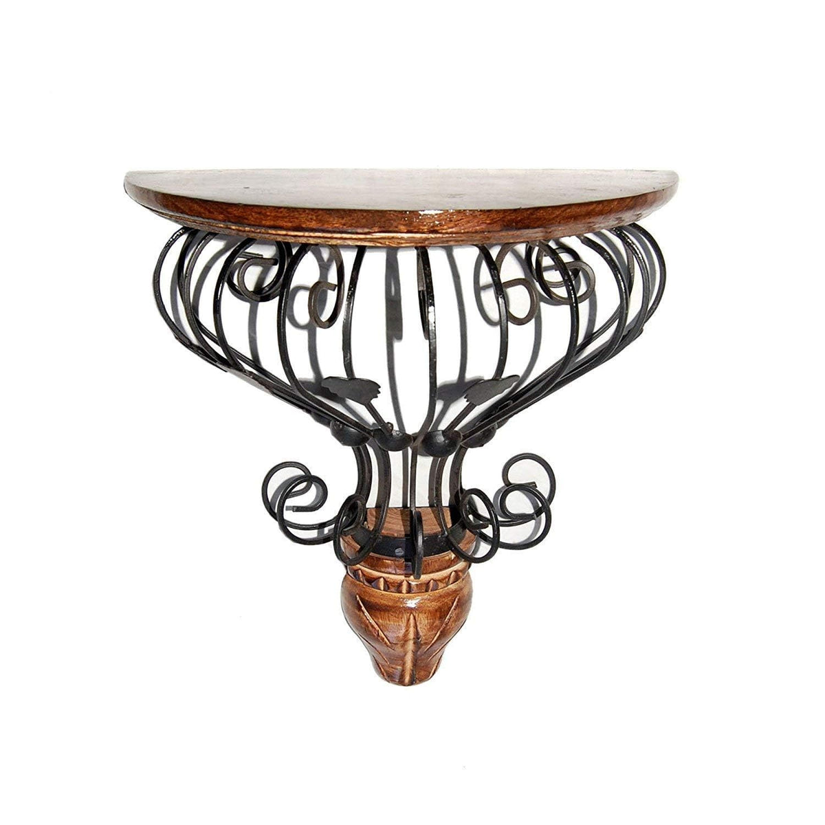 Vudrtyst Wooden And Iron Fancy Wall Hanging Shelf, Stand For Living Room And Bedroom Decor  Beautiful Hand Carved Wall Decor Sh