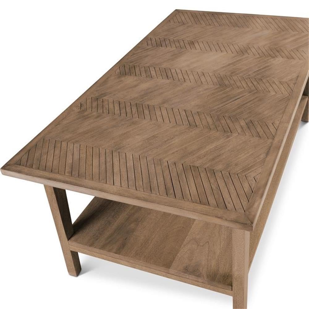 Steve Silver Milani Solid Wood Herringbone Pattern, Mid-Century Modern Styling, Natural Finish Cocktail Table, 47 x 28 x 20