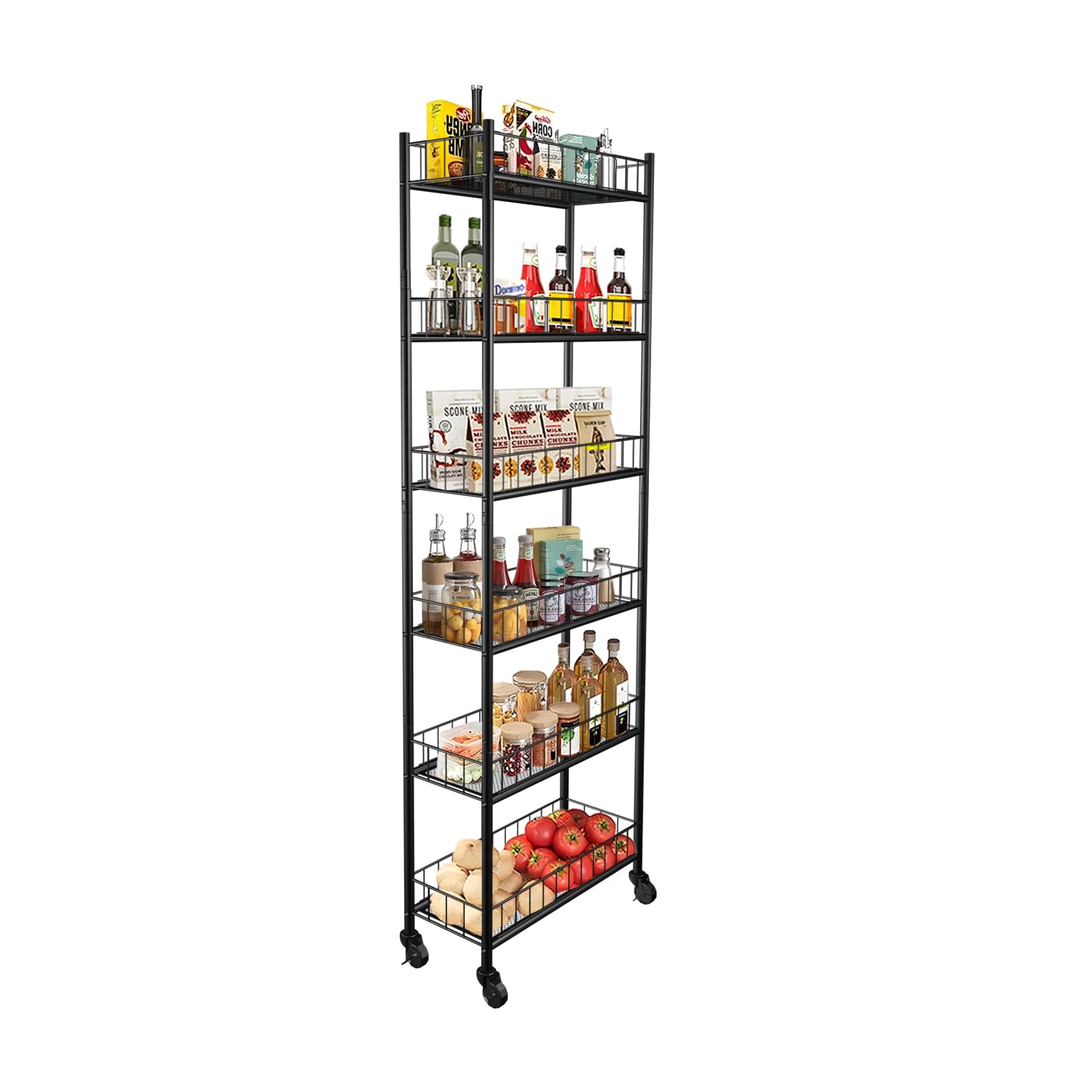 Daarcin Utility Slim Storage Cart,6 Tier Narrow Kitchen Storage Cart,Laundry Room Carts,for Kitchen,DiningRoom,Living Room,Home 