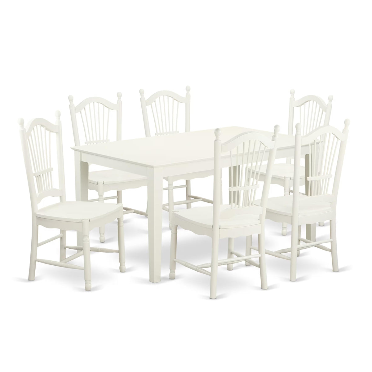 East West Furniture CADO7-LWH-W 7 Piece Kitchen Table Set Consist of a Rectangle Dining Table and 6 Dining Chairs, 36x60 Inch, Linen White