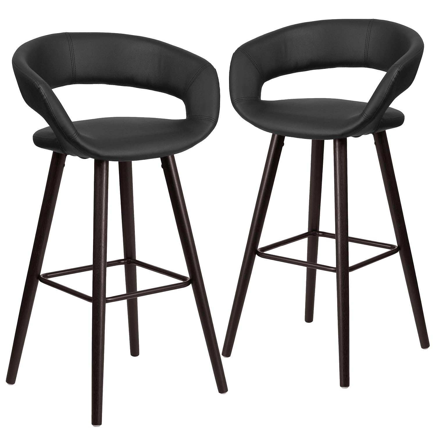 2 Pk. Brynn Series 29 High Black Vinyl Barstool with Cappuccino Wood Frame