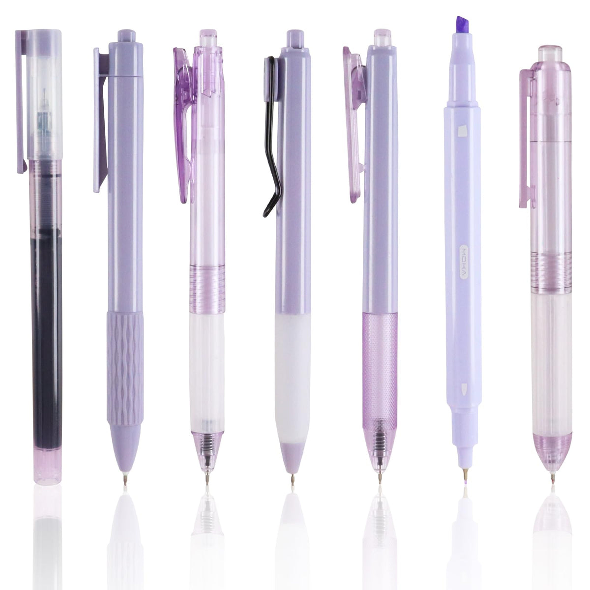 Ropcia 6 Pcs Gel Ink Pens & 1 Pcs Highlighters, Fine Point Black 0.5Mm Cute Gel Pen, Retractable Aesthetic Smooth Writing Pens,
