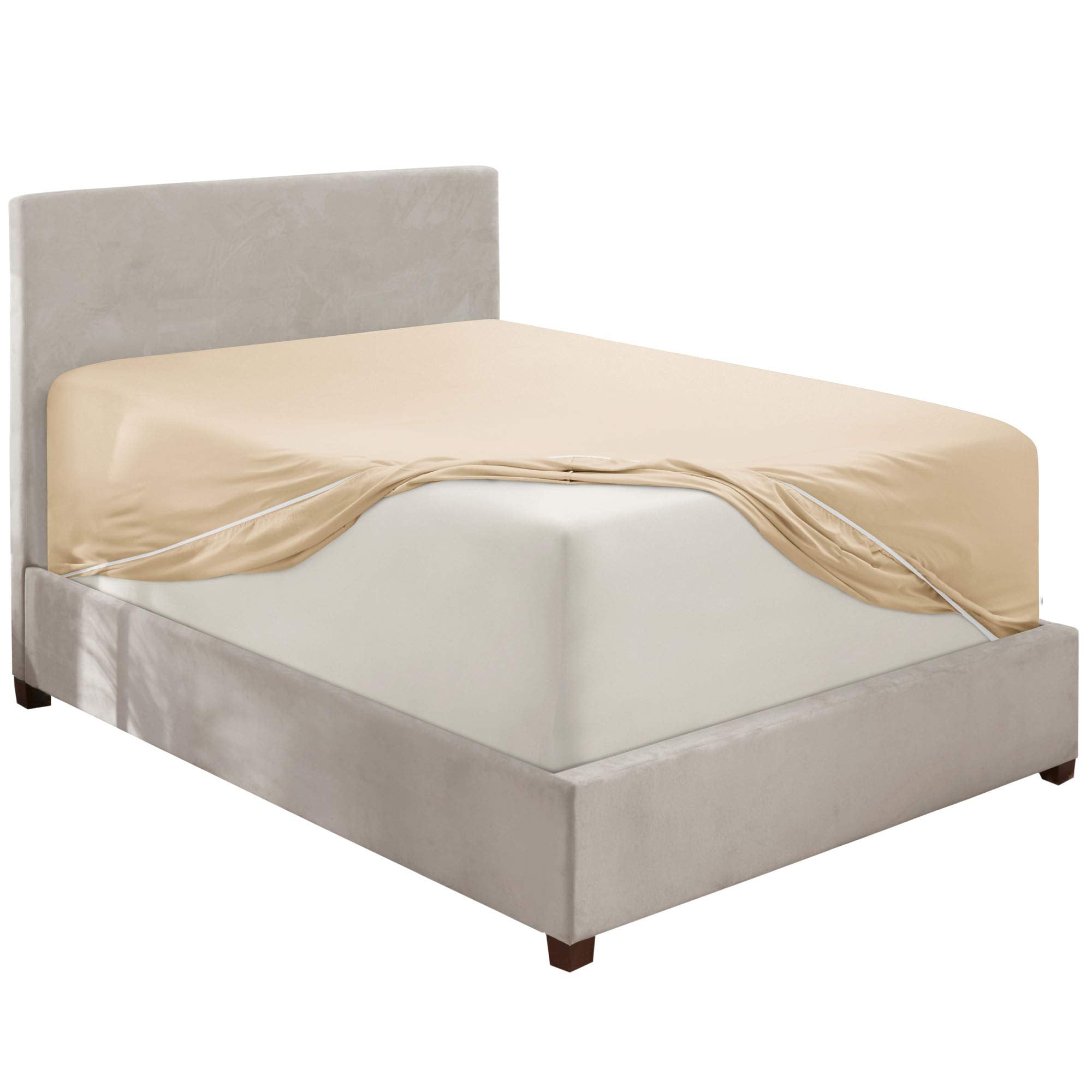 Nestl Beige Twin Xl Fitted Sheet Only, Extra Deep Pocket Fitted Bed Sheet, 1800 Microfiber Xl Twin Fitted Sheet, Ultra Soft Fitted Sheet Twin Xl Fits Up To 24 Inch Mattress
