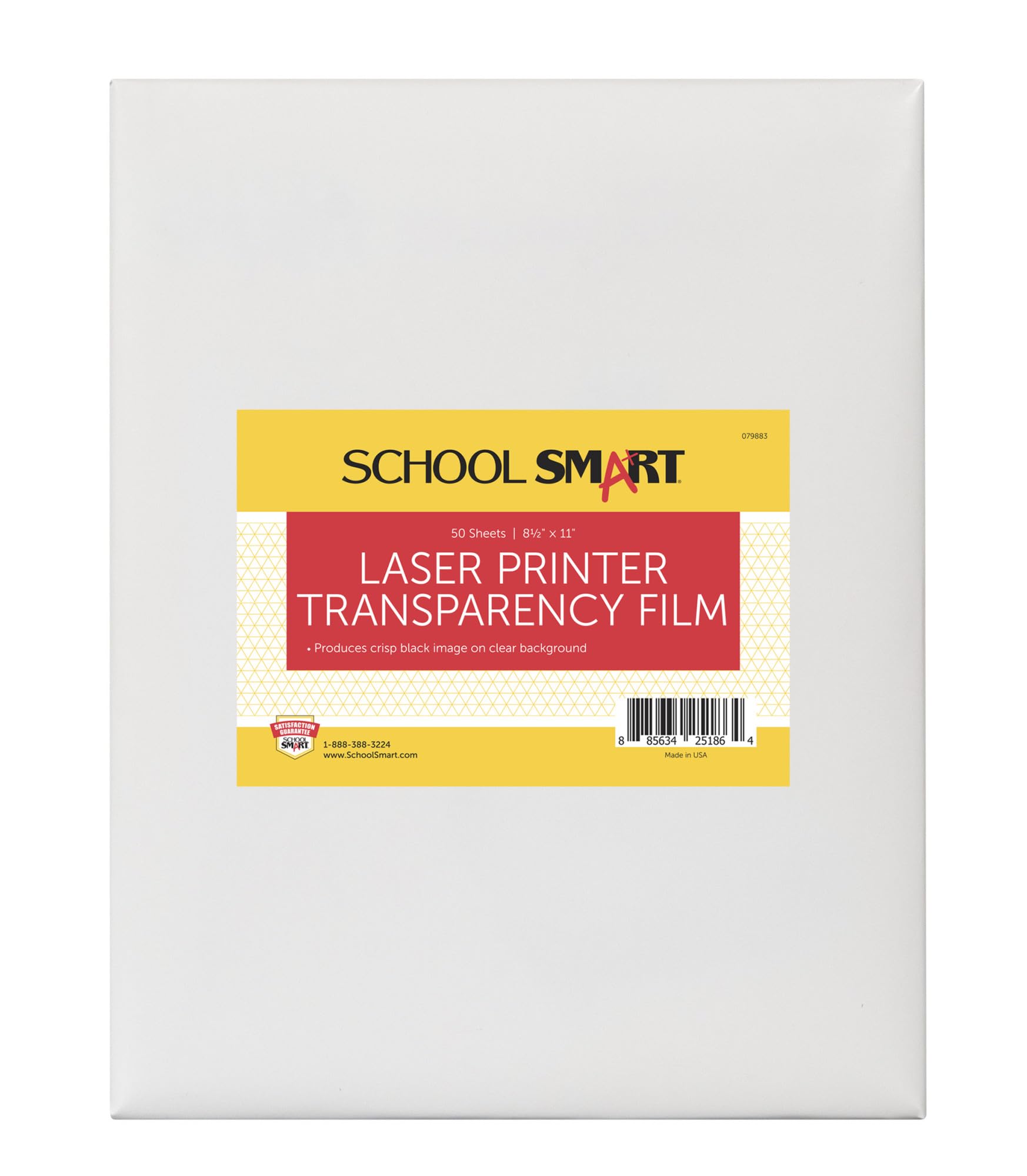 School Smart Laser Transparency Film Without Sensing Strip, 8-1/2 X 11 Inches, Clear, Pack Of 50