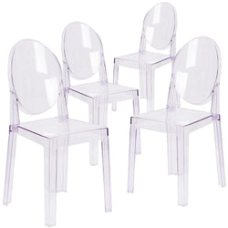 4 Pk. Ghost Chair in Transparent Crystal with Oval Back