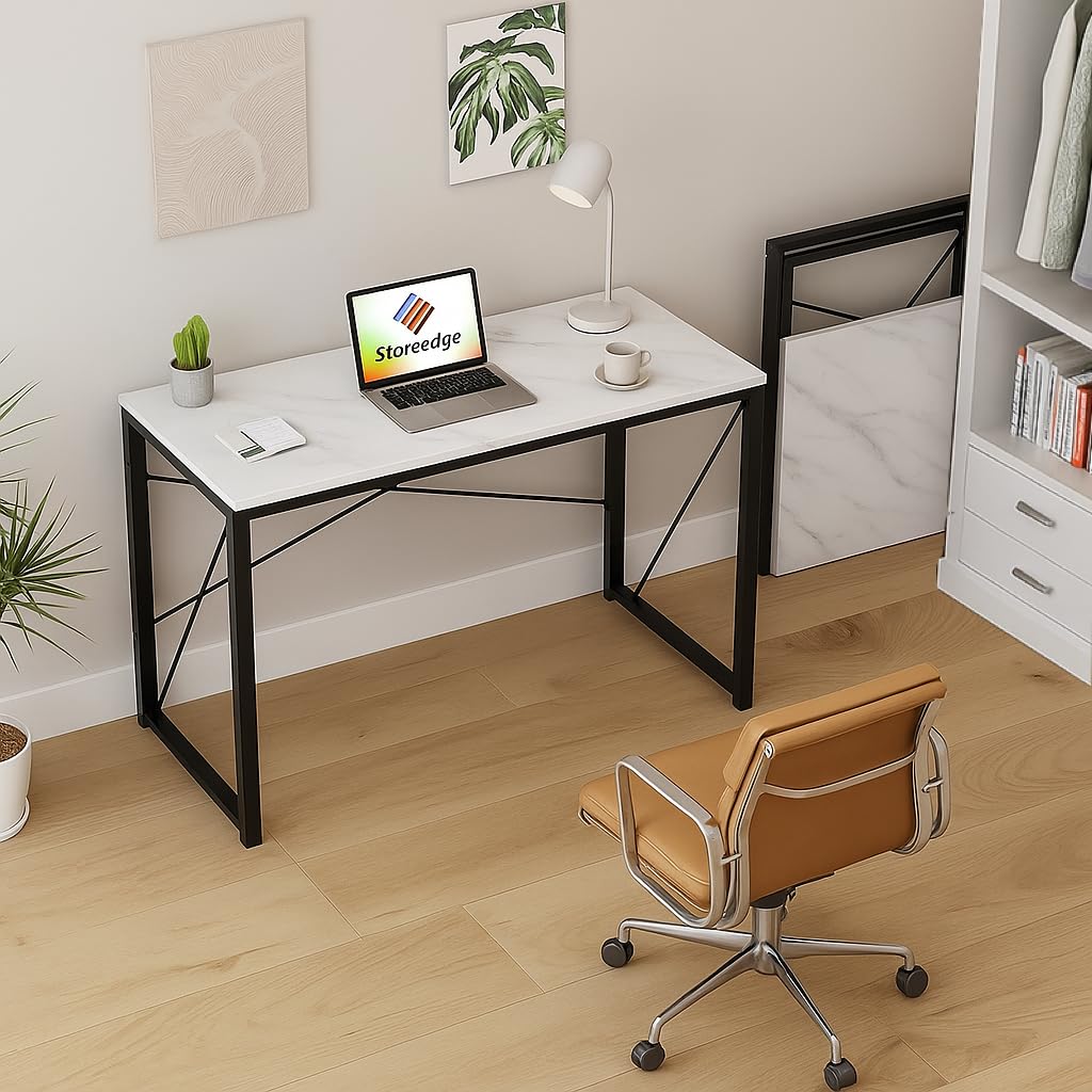 Arlavya Foldable Computer Desk 36X19 Folding Table, No Assembly Small Writing Desk, Engineered Wood Top & Metal Frame, Space Sav