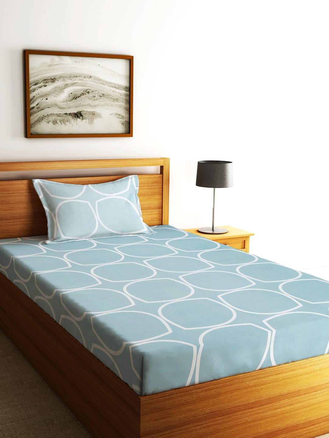 Home Sizzler 210Tc Geometrical Grey Microfibre Single Bedsheet With 1 Pillow Cover