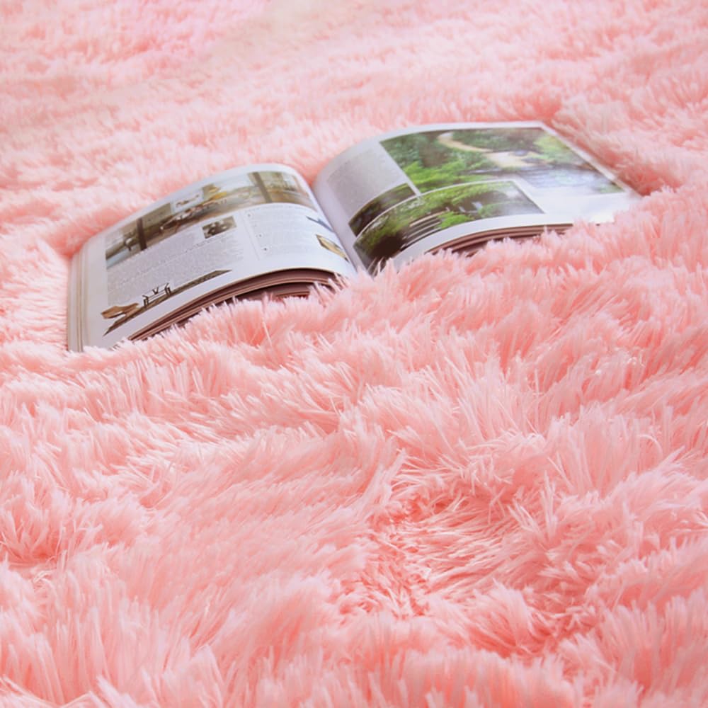 Kchowua Pink Fluffy Shag Rugs For Bedroom Girls,4X6 Machine Washable Soft Shaggy Fuzzy Throw Cute Large Area Rug For Living Room