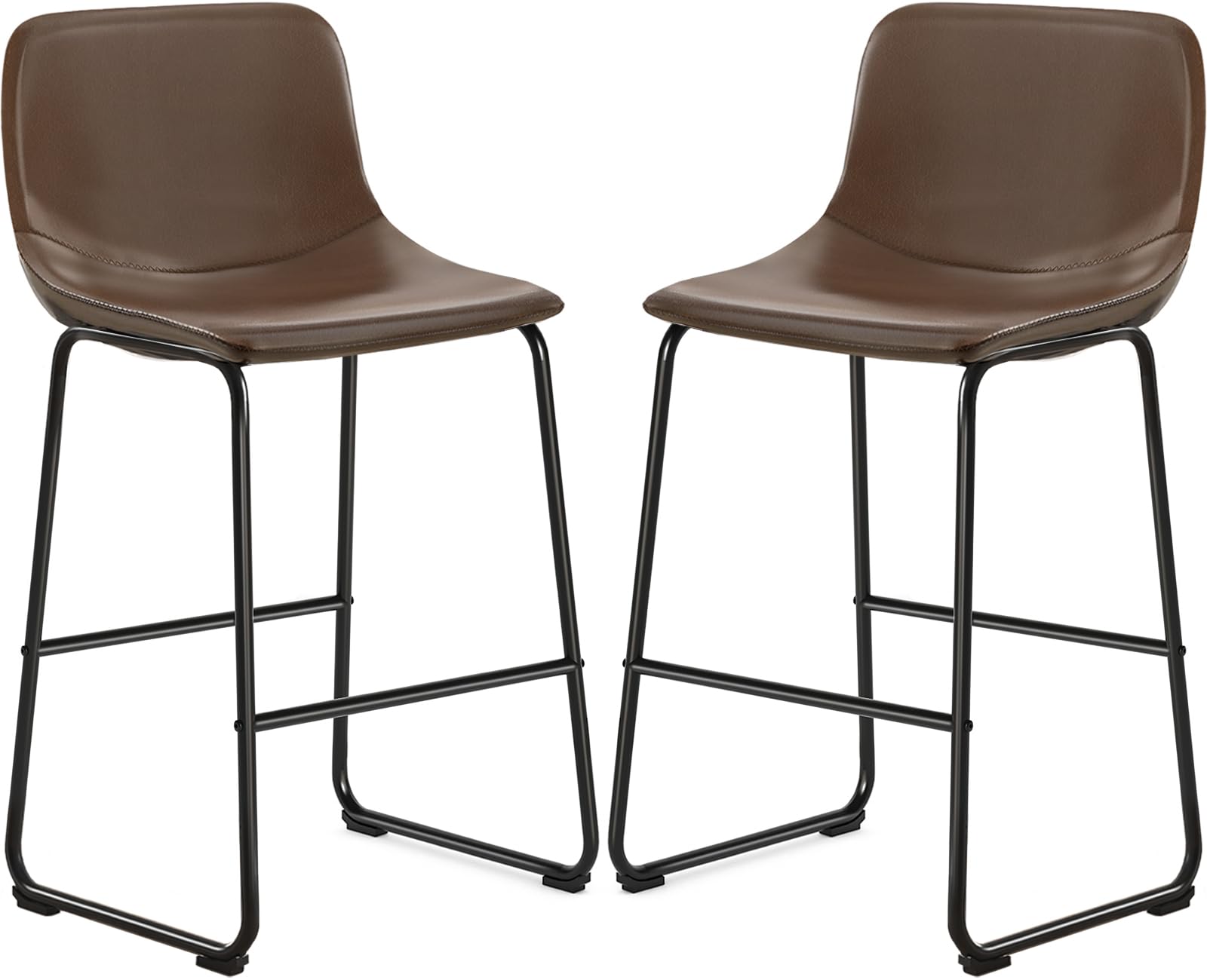 Tavr Furniture Counter Stools Set Of 4, 24 Inch Counter Height Bar Stools Hold Up To 500 Lbs, Armless Counter Height Chairs With Metal Legs & Soft Backrest For Kitchen Island Coffee Shop, Brown