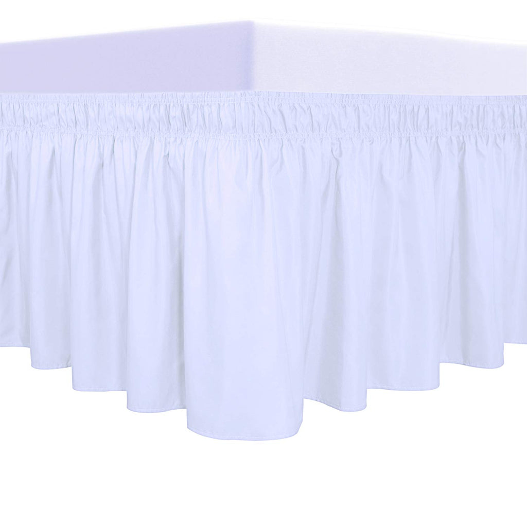 Purefit Wrap Around Ruffled Bed Skirt With Adjustable Elastic Belt - 18 Inch Drop Easy To Put On, Wrinkle Free Bedskirt Dust Ruffles, Frame Cover For Queen, King And C-King Size Beds, White