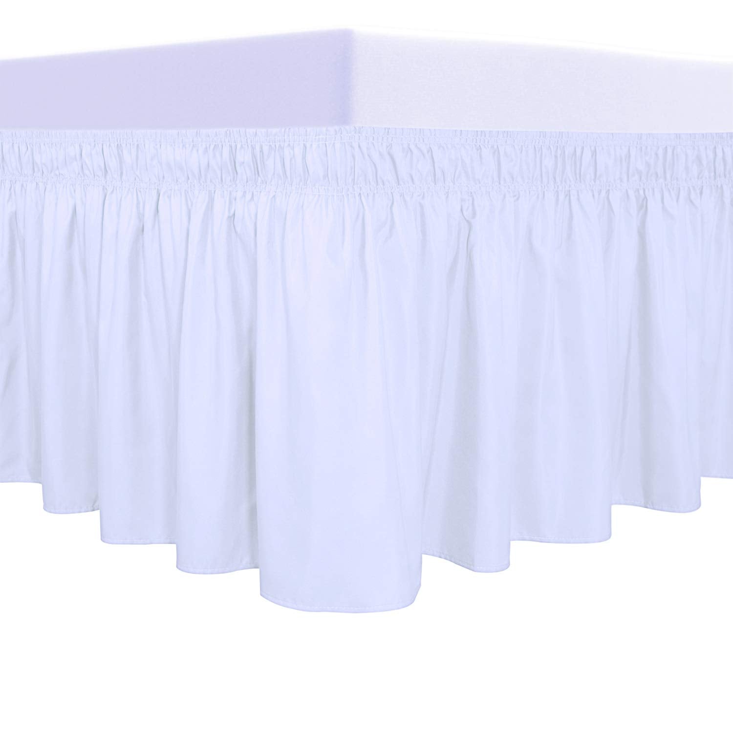 Purefit Wrap Around Ruffled Bed Skirt With Adjustable Elastic Belt - 18 Inch Drop Easy To Put On, Wrinkle Free Bedskirt Dust Ruffles, Frame Cover For Queen, King And C-King Size Beds, White