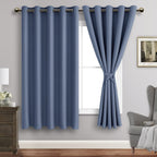 Jiuzhen Dusty Blue Blackout Curtains With Tiebacks Thermal Insulated, Light Blocking And Noise Reducing Grommet Curtains For Bedroom And Living Room, Set Of 2 Window Curtain Panels, 60 X 63 Inch Length
