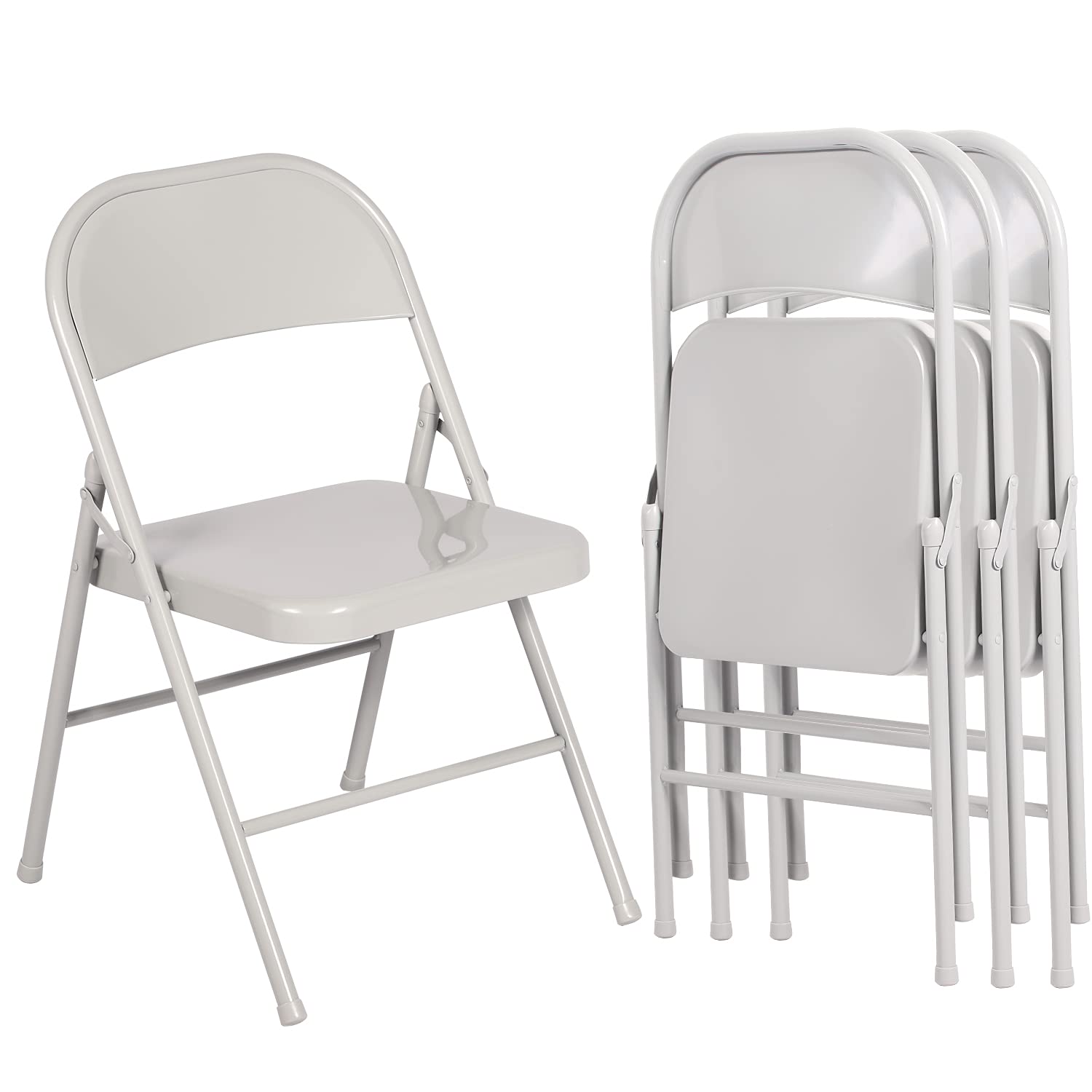 VECELO Metal Folding Chairs 4 Pack Double Hinged Steel Frame Easy Foldable&Stackable for Office Kitchen Dinning Wedding Patio an