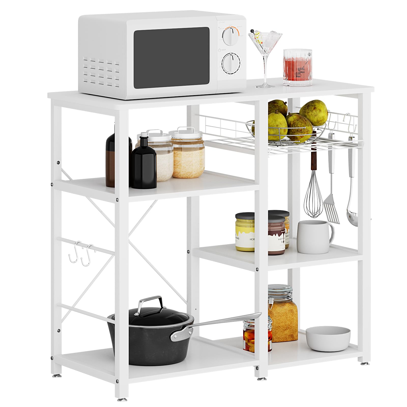 soges 3-Tier Kitchen Bakers Rack Utility Microwave Oven Stand Storage Cart Workstation Shelf, White