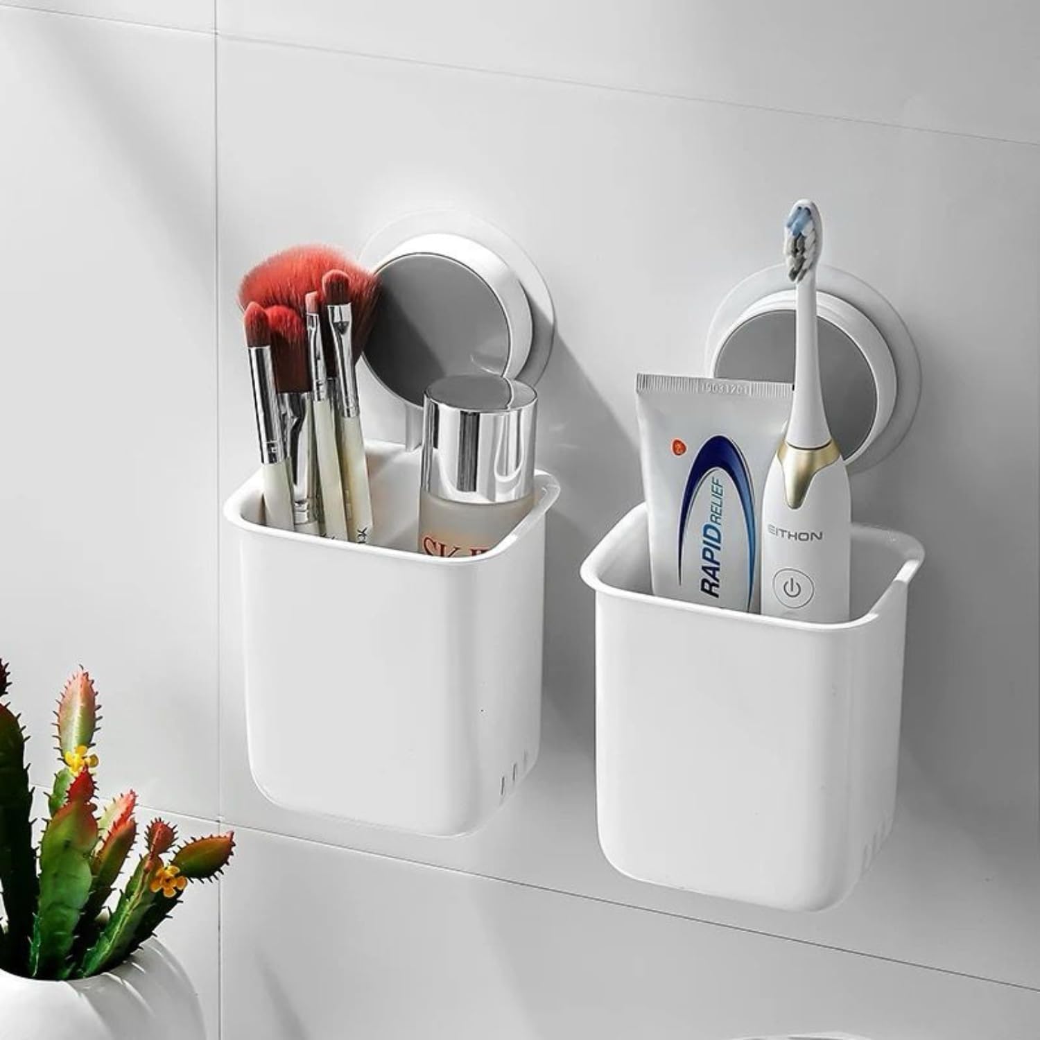 Saudeep India Pack Of 2 Wall Mounted Self Adhesive Plastic Toothbrush Holder | Bathroom Accessories & Organizer Brush Holder, To