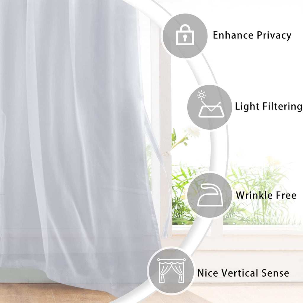 Hiasan Grey Sheer Curtains For Bedroom With Tiebacks, Grommet Light Filtering Extra Wide Voile Texture Window Curtains For Living Room, Kids' Room And Nursery, W70 X L84, 2 Soft Drape Panels
