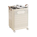 KXJPIZIYB Collapsible Laundry Basket with Wheels Plastic Breathable Mesh Holes Laundry Hamper Versatile Portable Storage Laundry