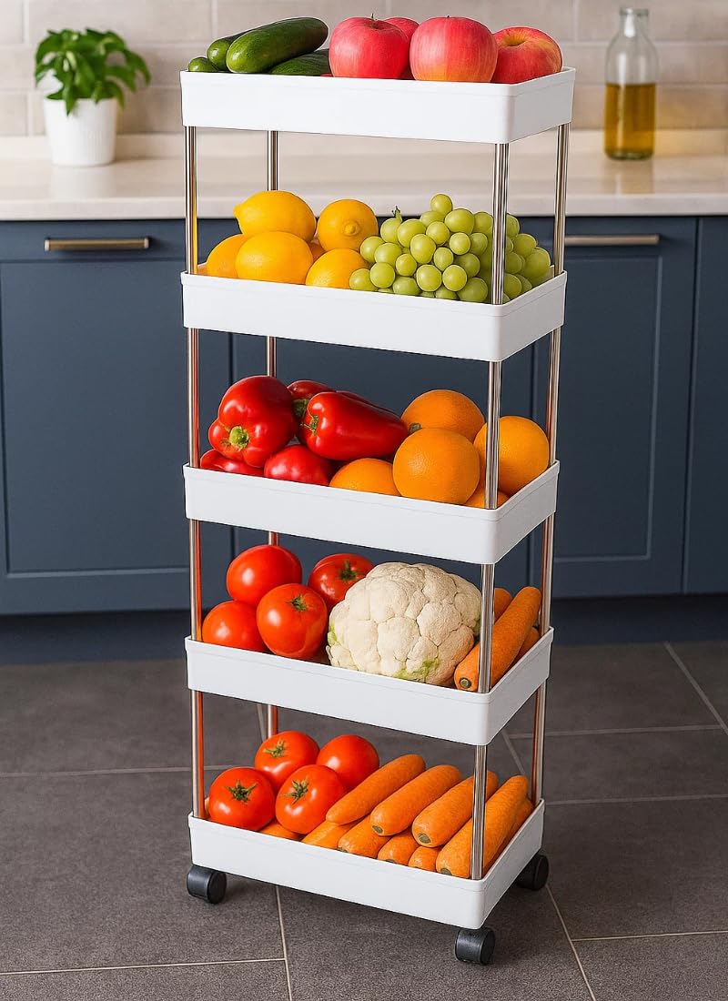 Leaffybezz 5 Tier Storage Rack, Kitchen Trolley, Storage Cart With Wheels, Rolling Storage Cart, Kitchen Storage Rack, Multipurp