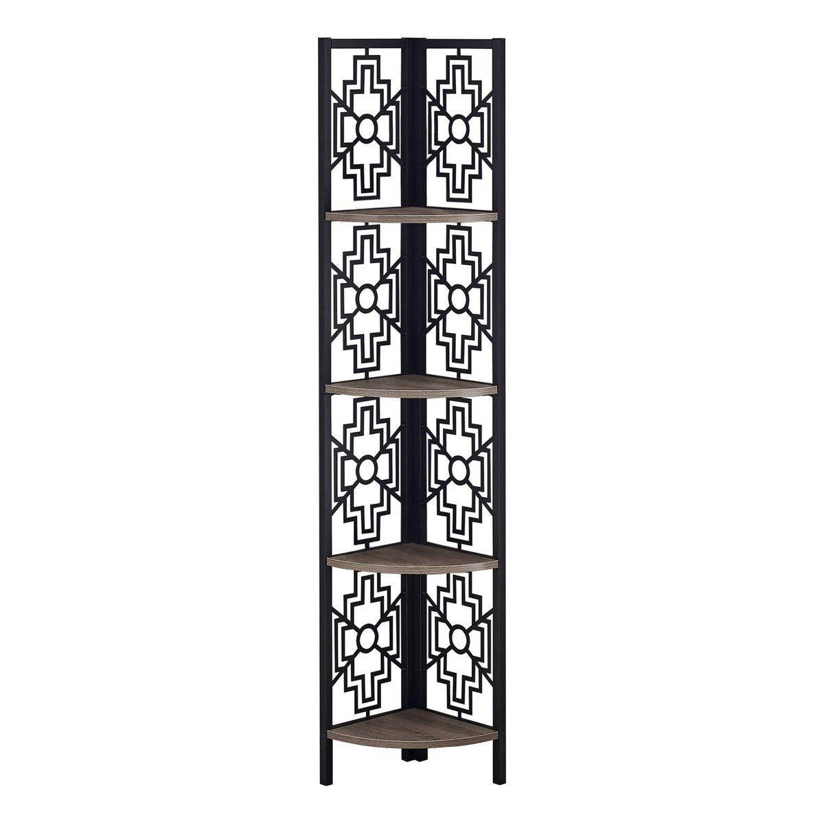 Monarch Specialties I 3621 Bookshelf, Bookcase, Etagere, Corner, 4 Tier, 62 Inch  H, Office, Bedroom, Metal, Laminate, Brown, Black,