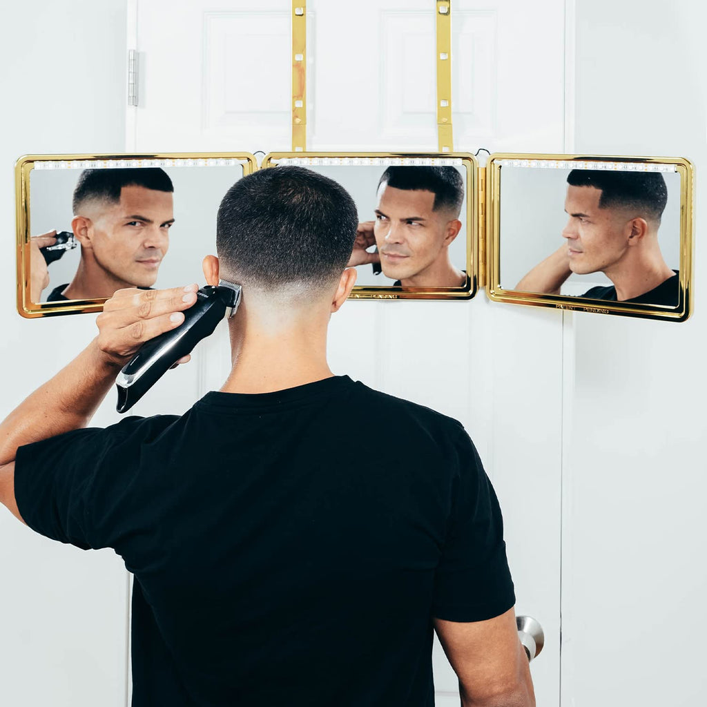 Self-Cut System King's Gold Three Way Mirror with LED Lights