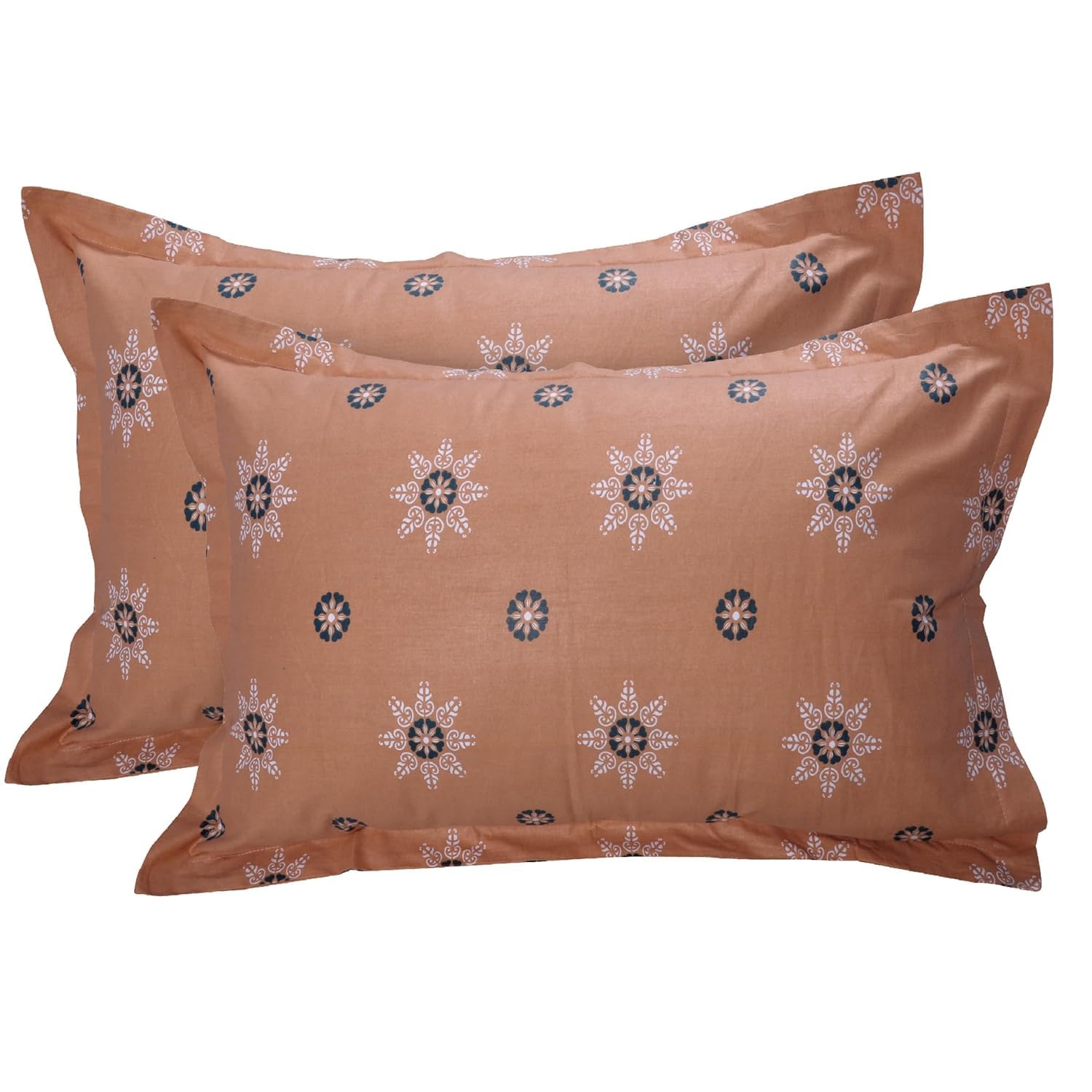 Huesland By Ahmedabad Cotton 144 Tc Cotton Pillow Covers Set Of 2 King Size  Orange & Brown