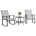Vongrasig 3 Piece Outdoor Rocking Bistro Set, Textilene Fabric Small Patio Furniture Set, Front Porch Rocker Chairs Conversation Set With Glass Table For Lawn, Garden, Balcony, Poolside (Light Gray)