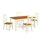 East West Furniture NIQU5-WHI-W 5 Piece Dining Set Includes a Rectangle Dining Table with Butterfly Leaf and 4 Kitchen Chairs, 36x66 Inch, Buttermilk & Cherry