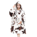 Cow Print Wearable Blanket Hoodie Women Oversized Blanket Hoodie Warm Cozy Black And White Sweatshirt Blanket Gifts For Adult Wo
