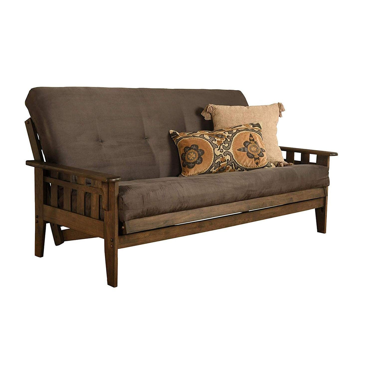 Kodiak Furniture Tucson Full Size Futon Set in Rustic Walnut Finish, Suede Gray