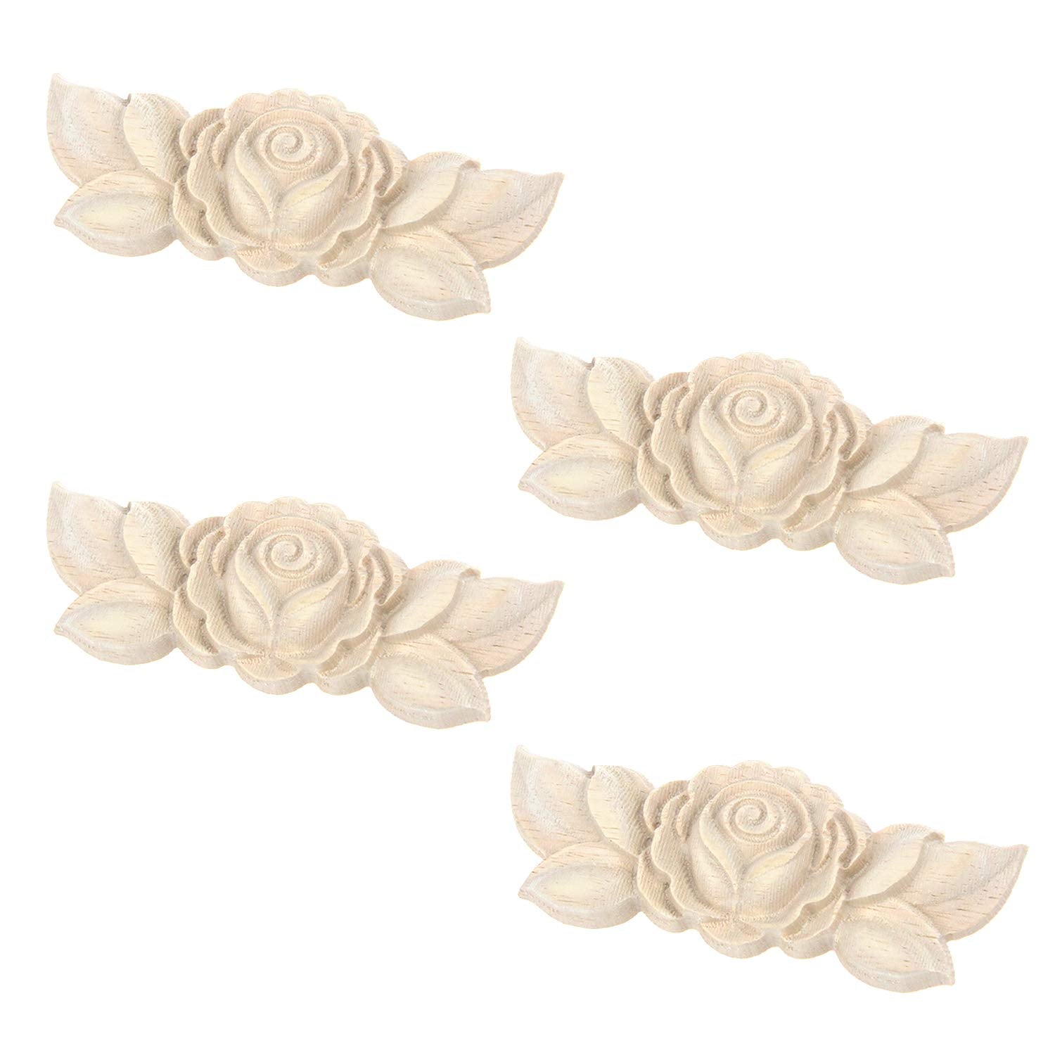 T Tulead Wood Carved Appliques Furniture Onlay Unpainted Corner Applique 3.54x1.38 Decorative Flower Decal Pack of 4 for Cabinet