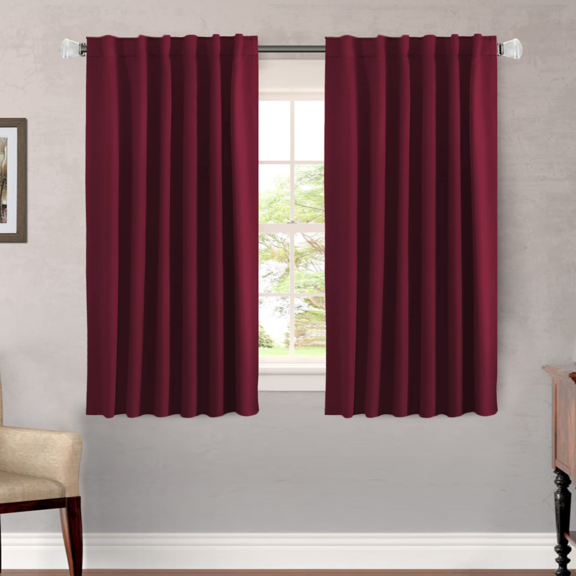 H.Versailtex Blackout Curtains Thermal Insulated Window Treatment Panels Room Darkening Blackout Drapes For Living Room Back Tab/Rod Pocket Bedroom Draperies, 52 X 54 Inch, Burgundy Red, 2 Panels