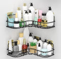 Set Of 2Corner Shower Caddy, Wall Mounted Bathroom Shelf Organiser, No Drilling Adhesive Storage Basket, Black Metal,