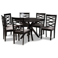 Baxton Studio Mila Grey Fabric and Dark Brown Finished Wood 7-Piece Dining Set