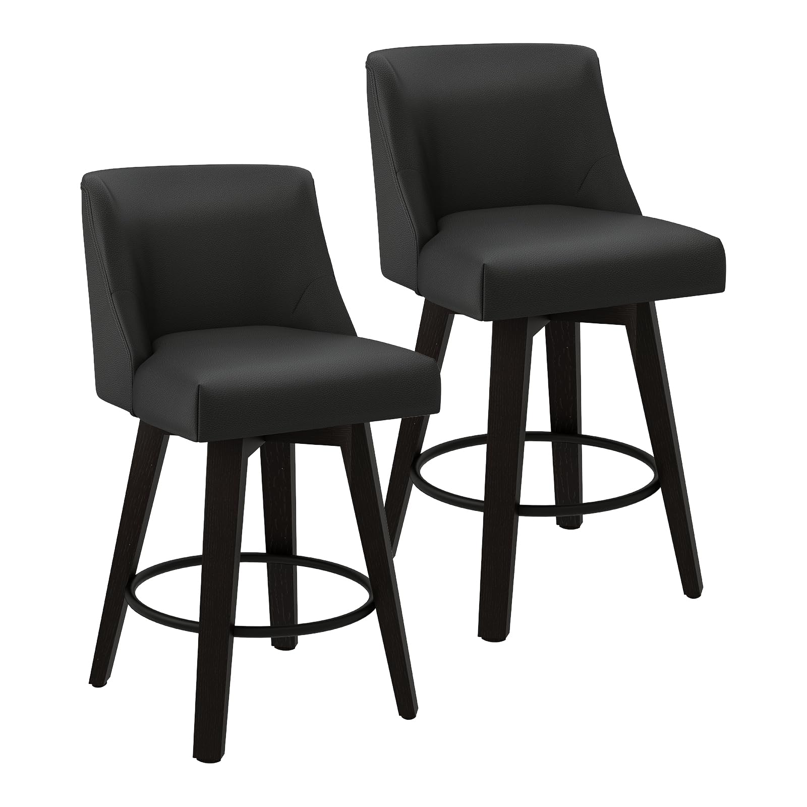AMICLIBER Counter Height Swivel Bar Stools Set of 3, 26 Inch Bar Stools with Footrest, Faux Leather Upholstered Barstools with B