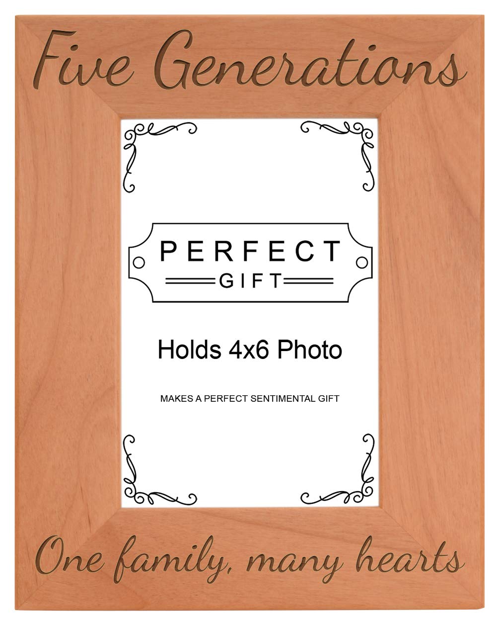 Gifts For All By Rachel Olevia Five Generations One Family Many Hearts Natural Wood Engraved 4x6 Portrait Picture Frame Wood