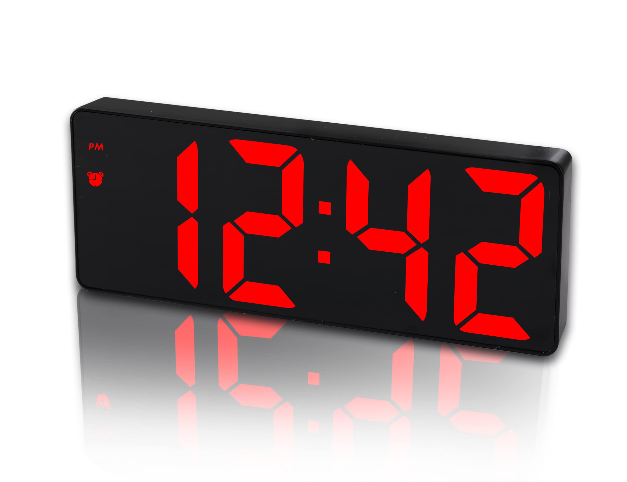 IOJBKI Digital Alarm Clock for Bedroom,Mirror Surface LED Electronic Clocks,Adjustable Brightness, Snooze Model,Voice Control,12