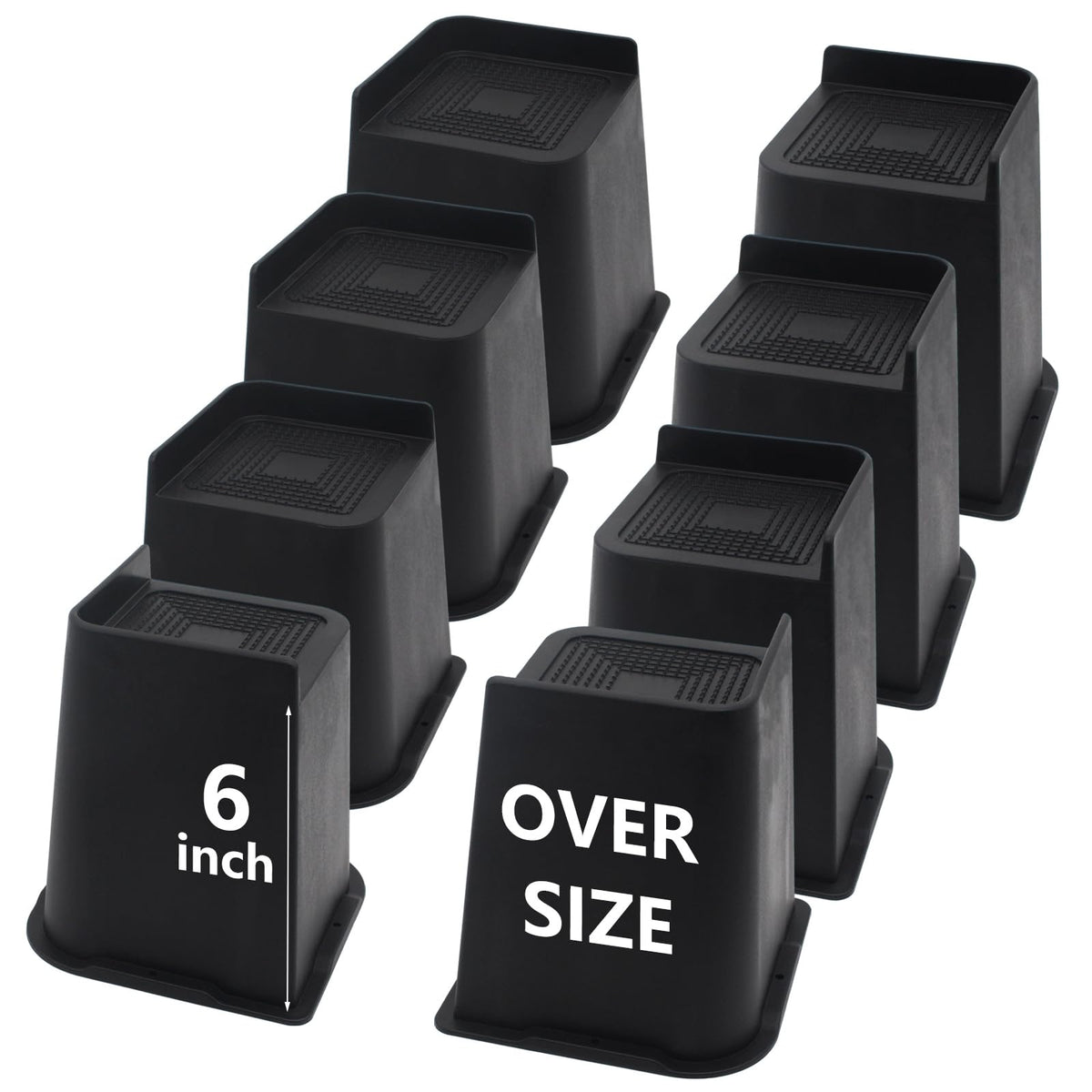 Hanihua 8 Pack Bed Risers 6 Inch Heavy Duty, Oversized Furniture Risers, Black Bed Lifts Risers For Table, Sofa, Chair, Couch, D