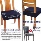Buyue Fast Installation Dining Room Chair Covers Set Of 6, Luxury Stretch Jacquard Seat Slipcovers For Kitchen Armless Chairs, Rear Gapped- Navy Blue- 6