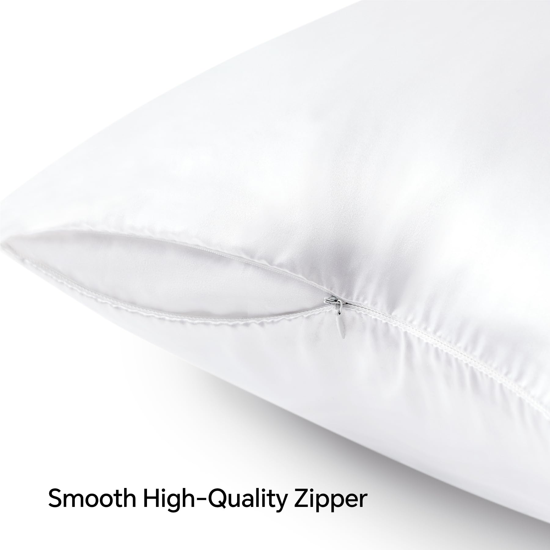 Bedelite Satin Pillowcase With Zipper, White Pillow Cases Queen Size Set Of 2, Super Soft And Cooling Similar To Silk Pillow Cas