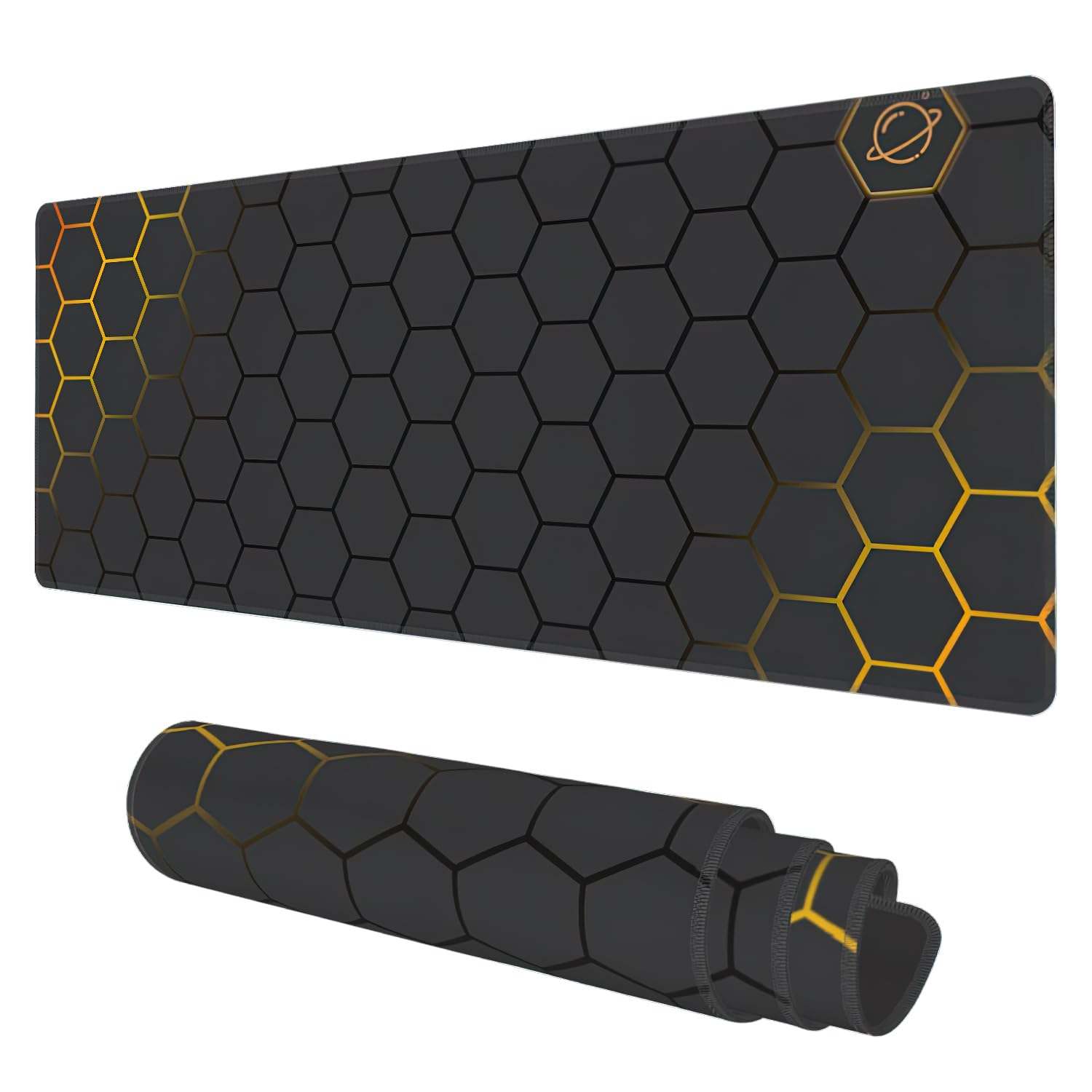Desk Mat, Black Gold Honeycomb Technology Extended Gaming Mouse Pad Large, 31.5'X11.8' Big Mouse Pad With Non-Slip Base And St