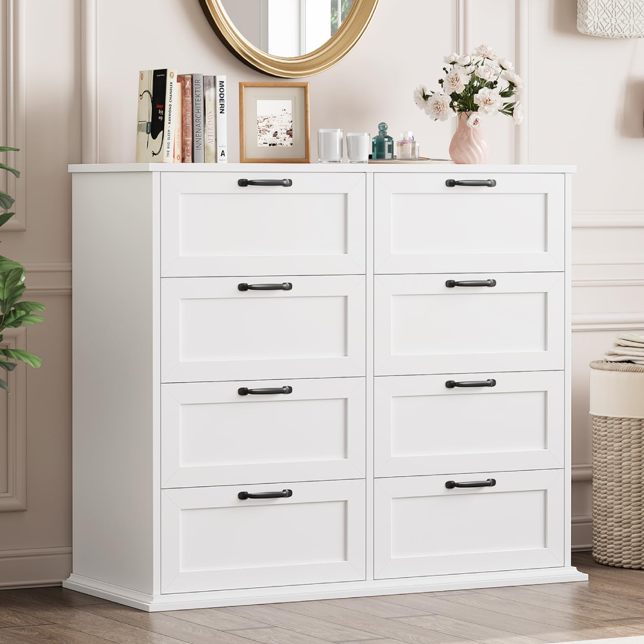 BOTLOG White Dresser for Bedroom, Wood Chest of Drawers, Large Modern Dresser for Closet 8 Drawer, Wide Storage Cabinet, Bedroom