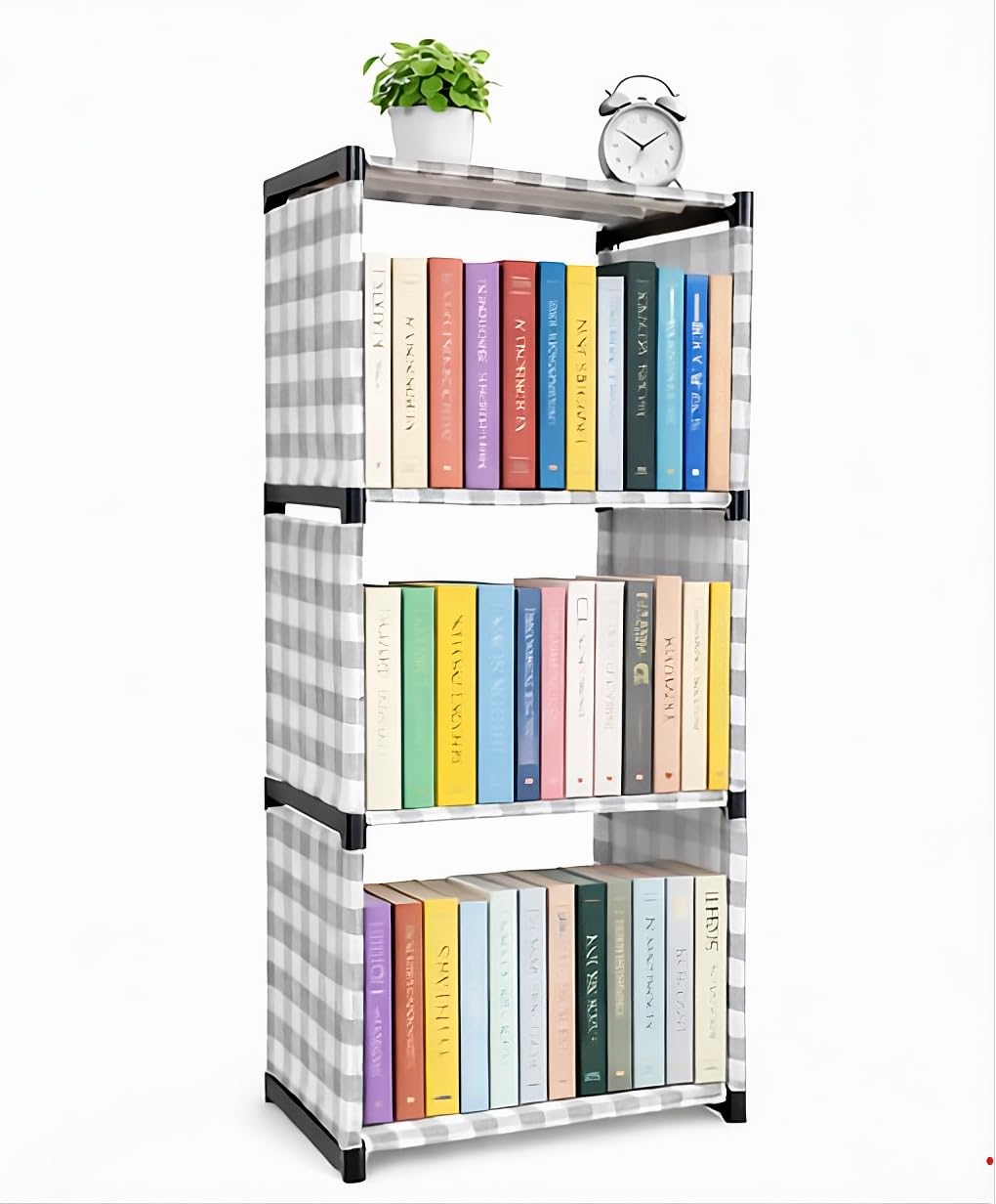 Vancefame 4Tier Fabric Bookshelf Organizer  HeavyDuty 140 GSM Fabric Book Rack, Space Saving Storage Shelf for Books, Home Of
