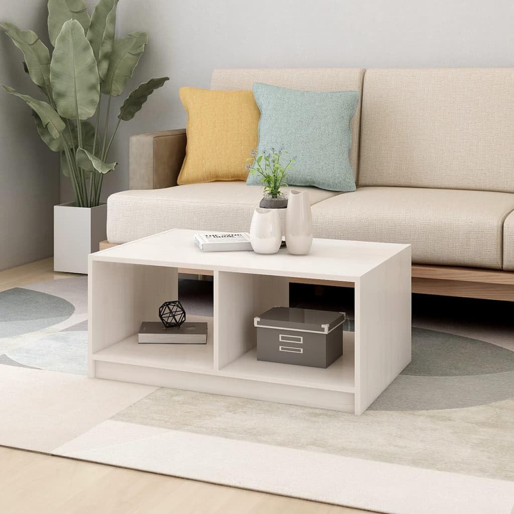 vidaXL Coffee Table White 29.5"x19.7"x13.2" Solid Pinewood