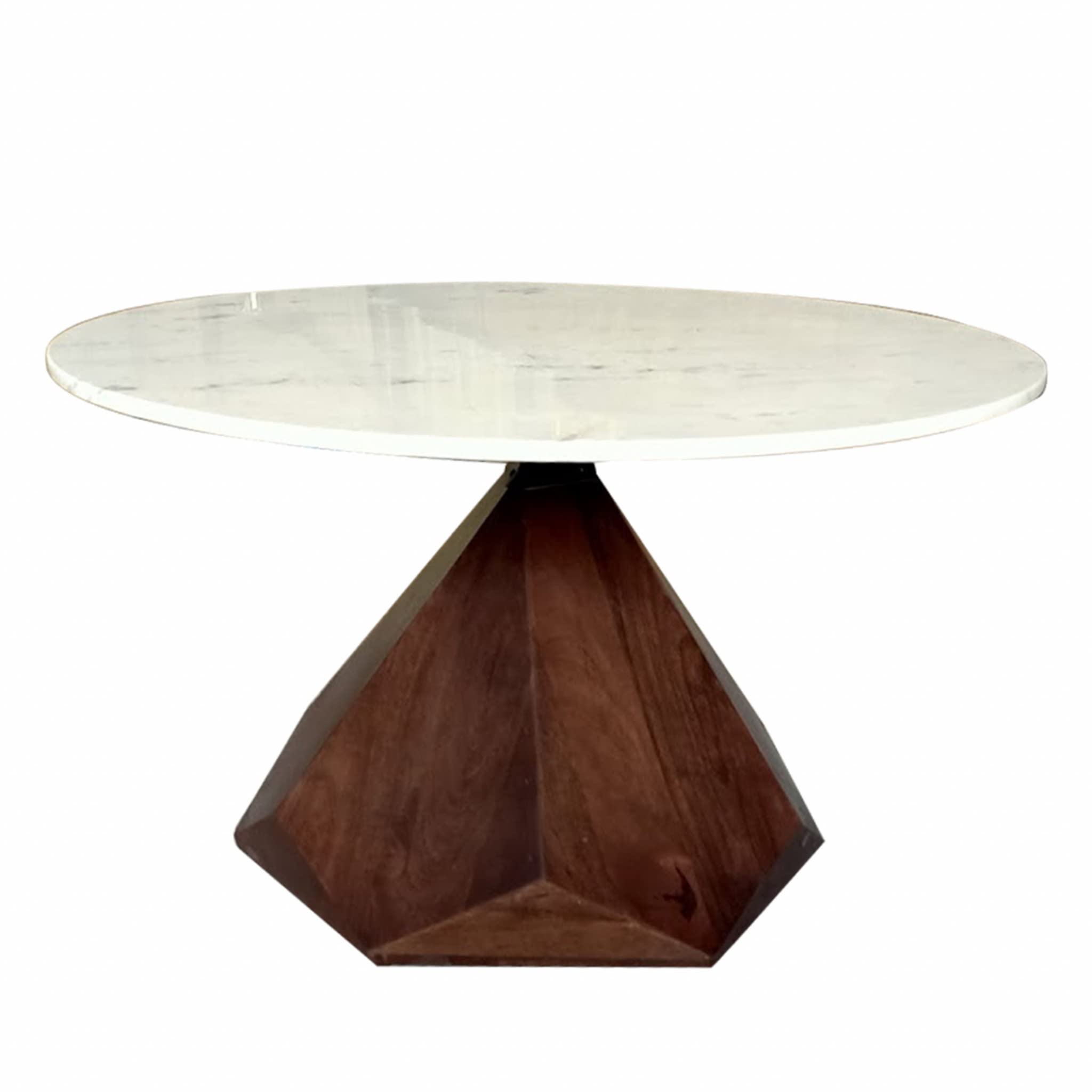 32'' Brown And White Solid Wood And Marble Geo Coffee Table