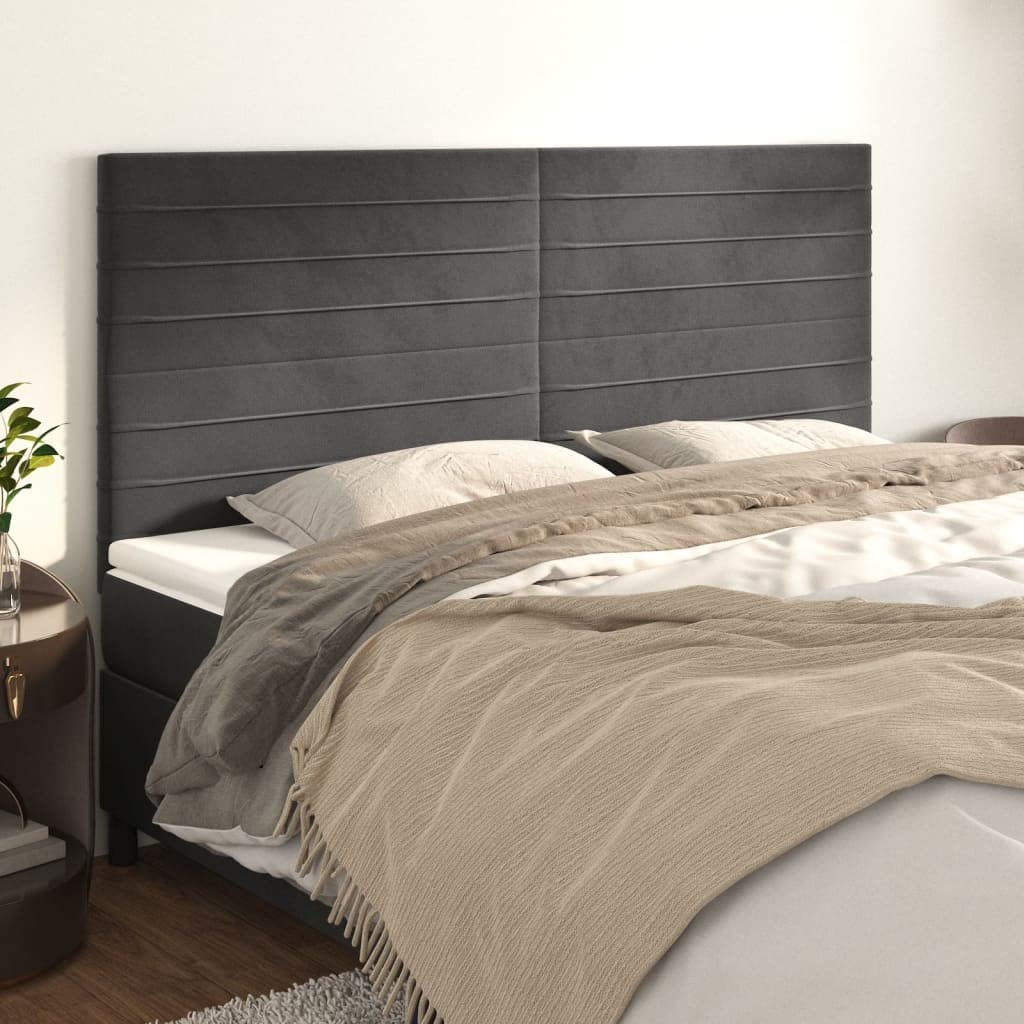 vidaXL 4X Headboards Home Indoor Bed Accessory Bedroom Upholstered Headboard Bed Header Furniture Dark Gray 39.4"x2"x30.7"/34.6" Velvet