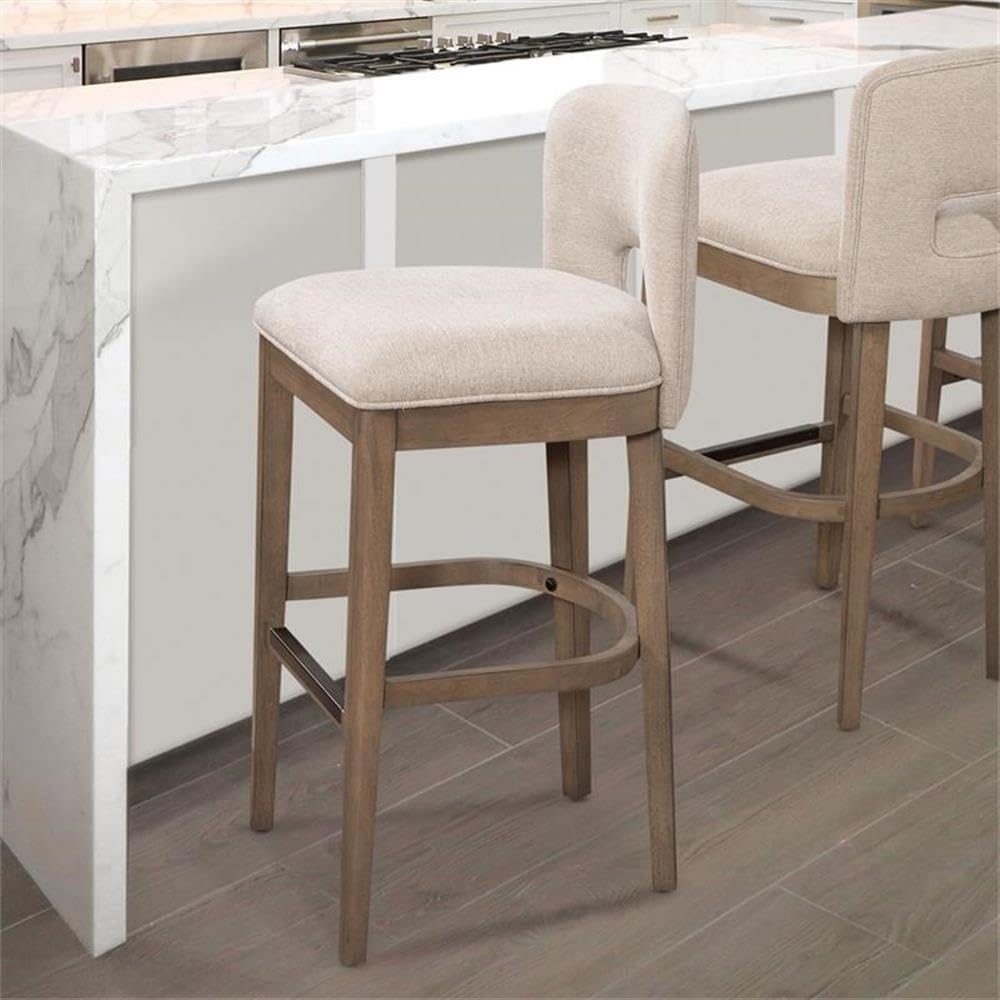 American Woodcrafters Bistro Brown Solid Wood And White Fabric 24-Inch Bar Stool