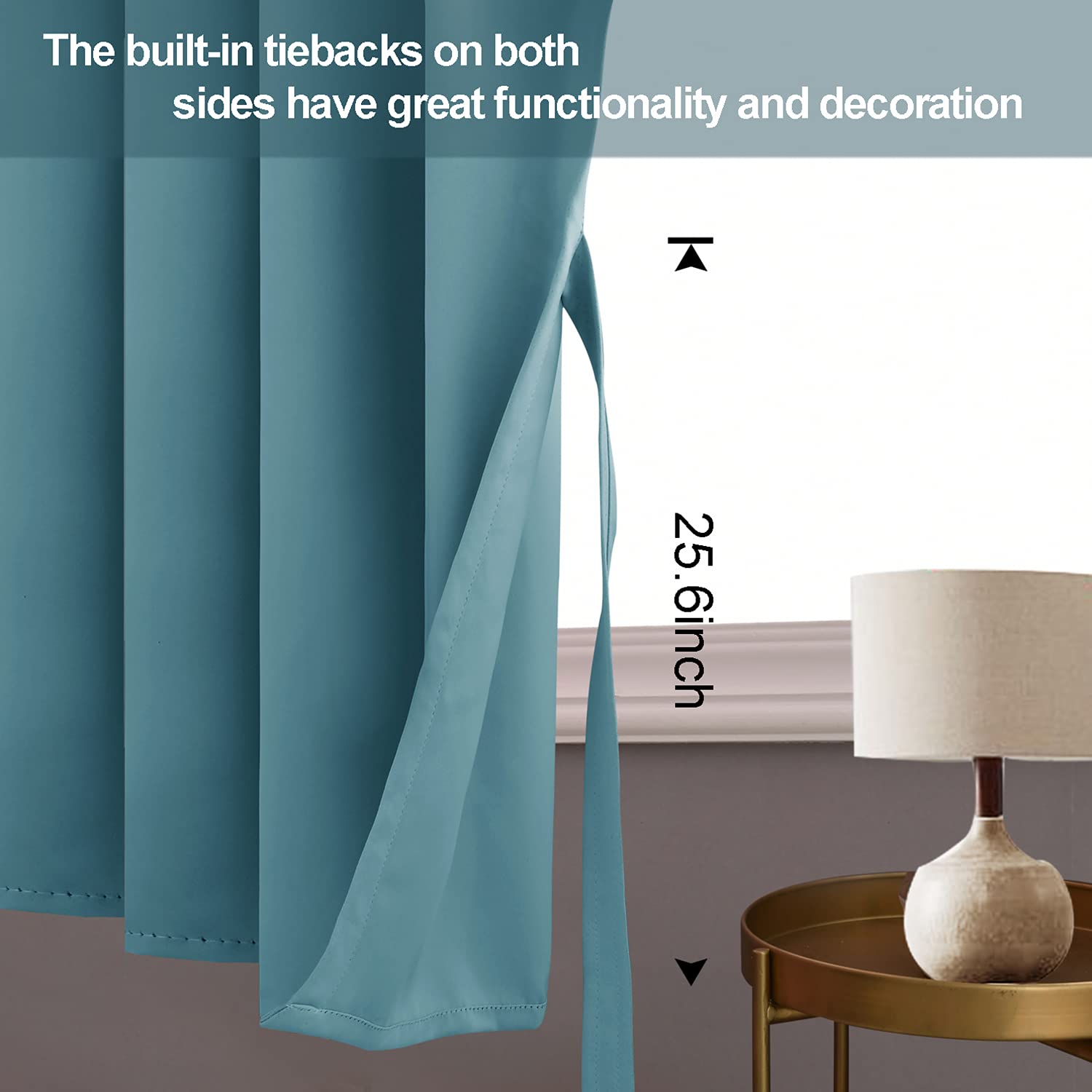 Jiuzhen Short Curtains Kitchen Half Window Blackout Curtains With Tiebacks For Baseroom Shadows, Grommet Curtains For Living Room, Set Of 2 Window Curtain Panels, 52 X 30 Inch Length,Turquoise