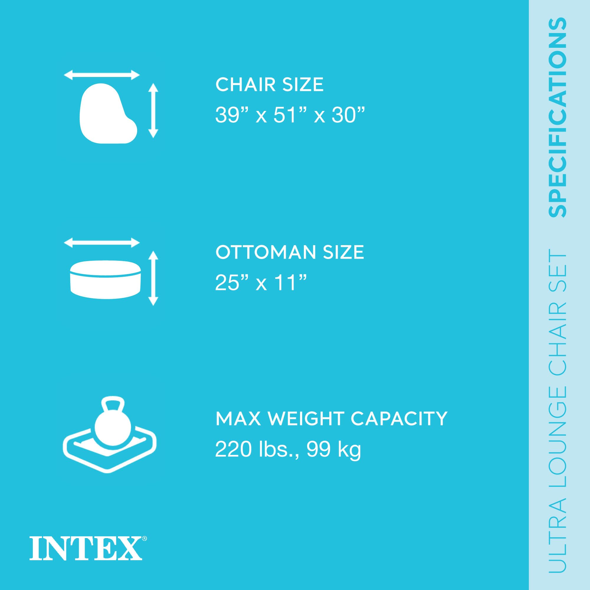 Intex Inflatable Ultra Lounge Chair With Cup Holder And Ottoman Set (2 Pack)